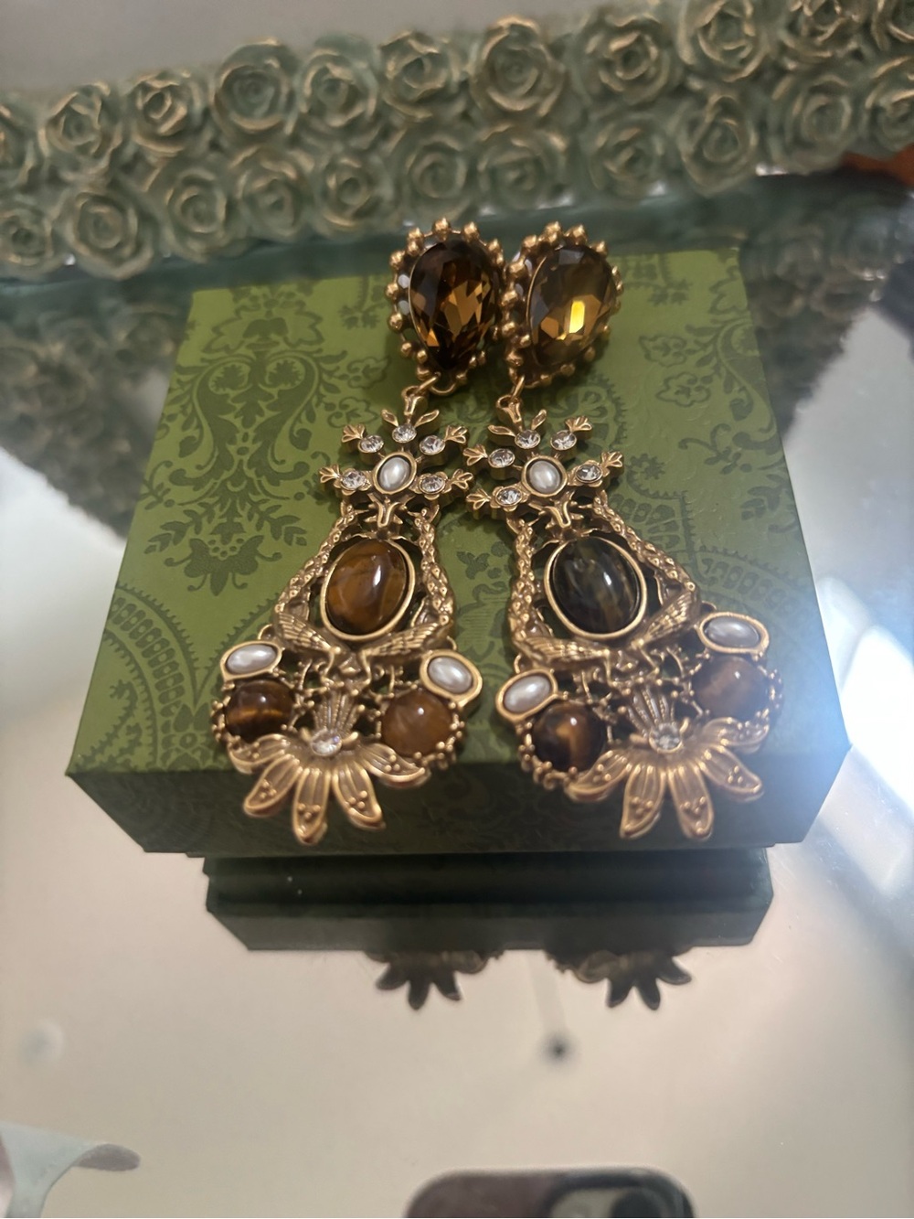 Gold-Tone Brown Crystal Drop Earrings - Elegant Women’s Jewelry